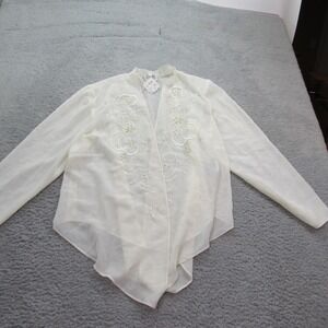 R&M Richards Top Womens 18W White Sheer Embroidered Beaded Open Front‎ Dressy